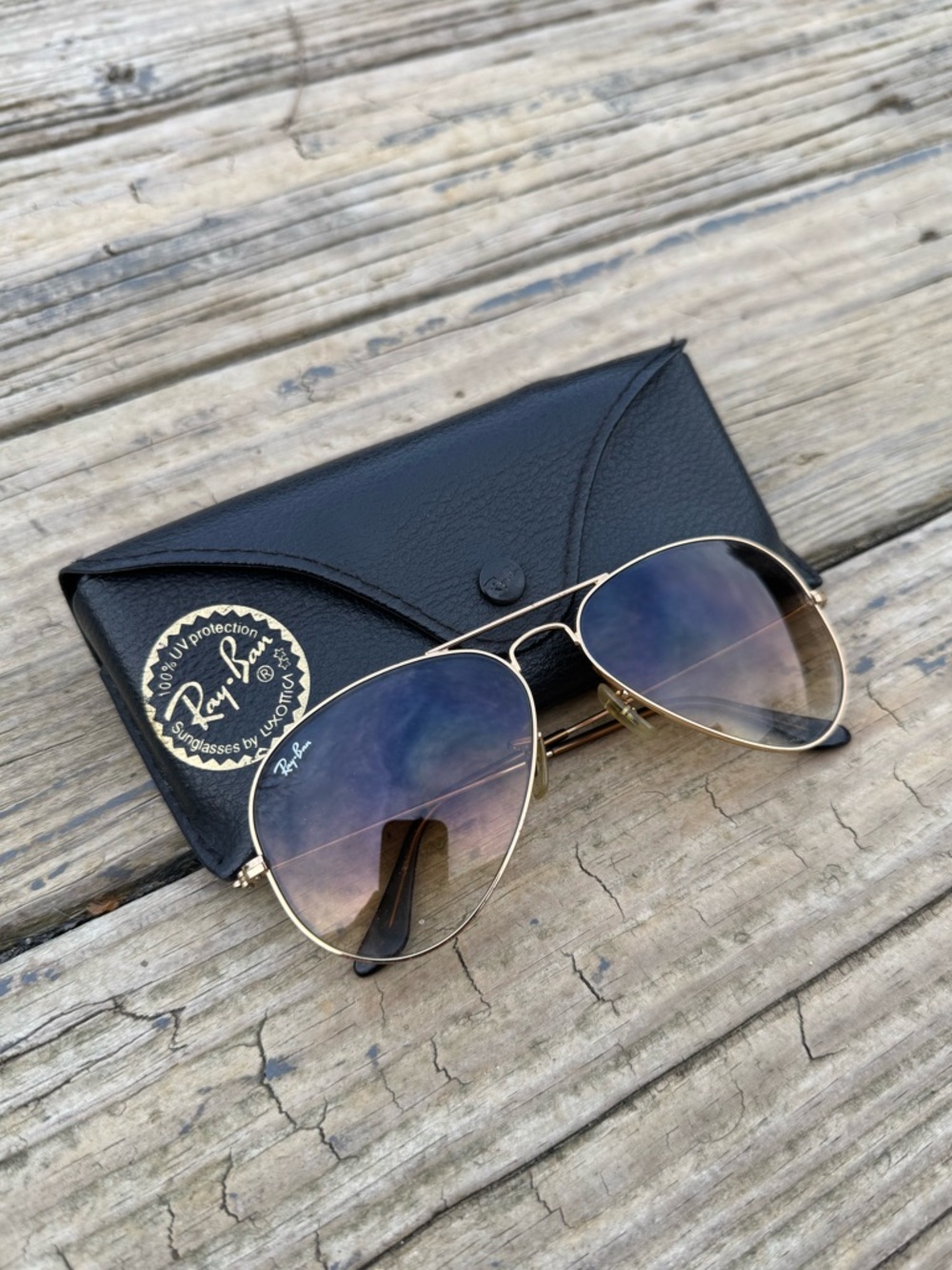 Ray-Ban Gold Frame Sunglasses with Brown Lenses